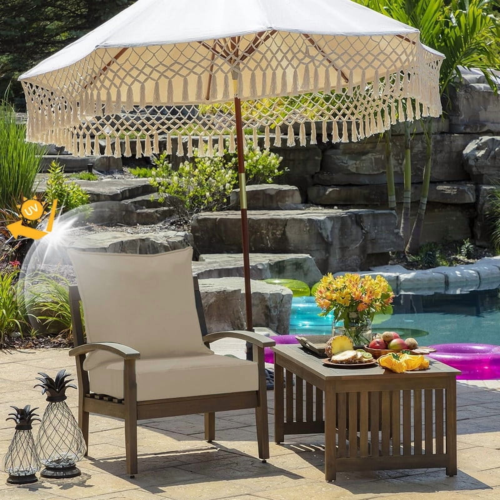 Outdoor deep seat patio cushions set, 24in x 24in, Waterproof Outdoor chair cushions, Replacement patio furniture cushions with Ties（2pc Beige）