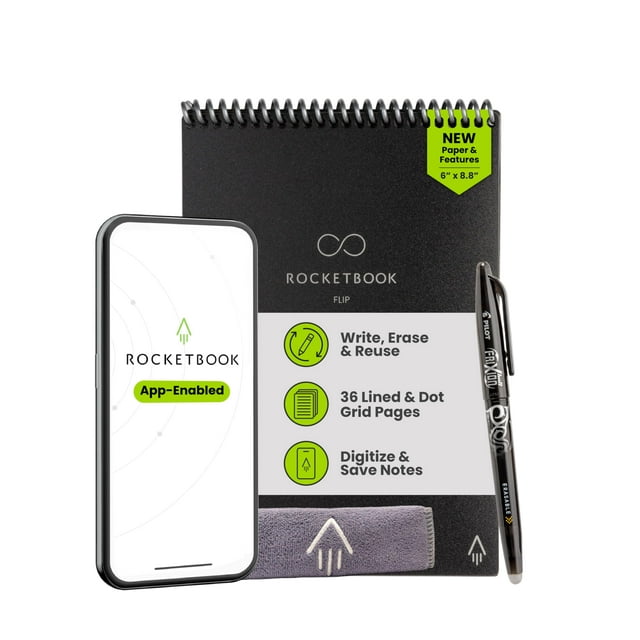 Bloc de Notas Inteligente Rocketbook Flip Reutilizable Tamaño Ejecutivo Negro