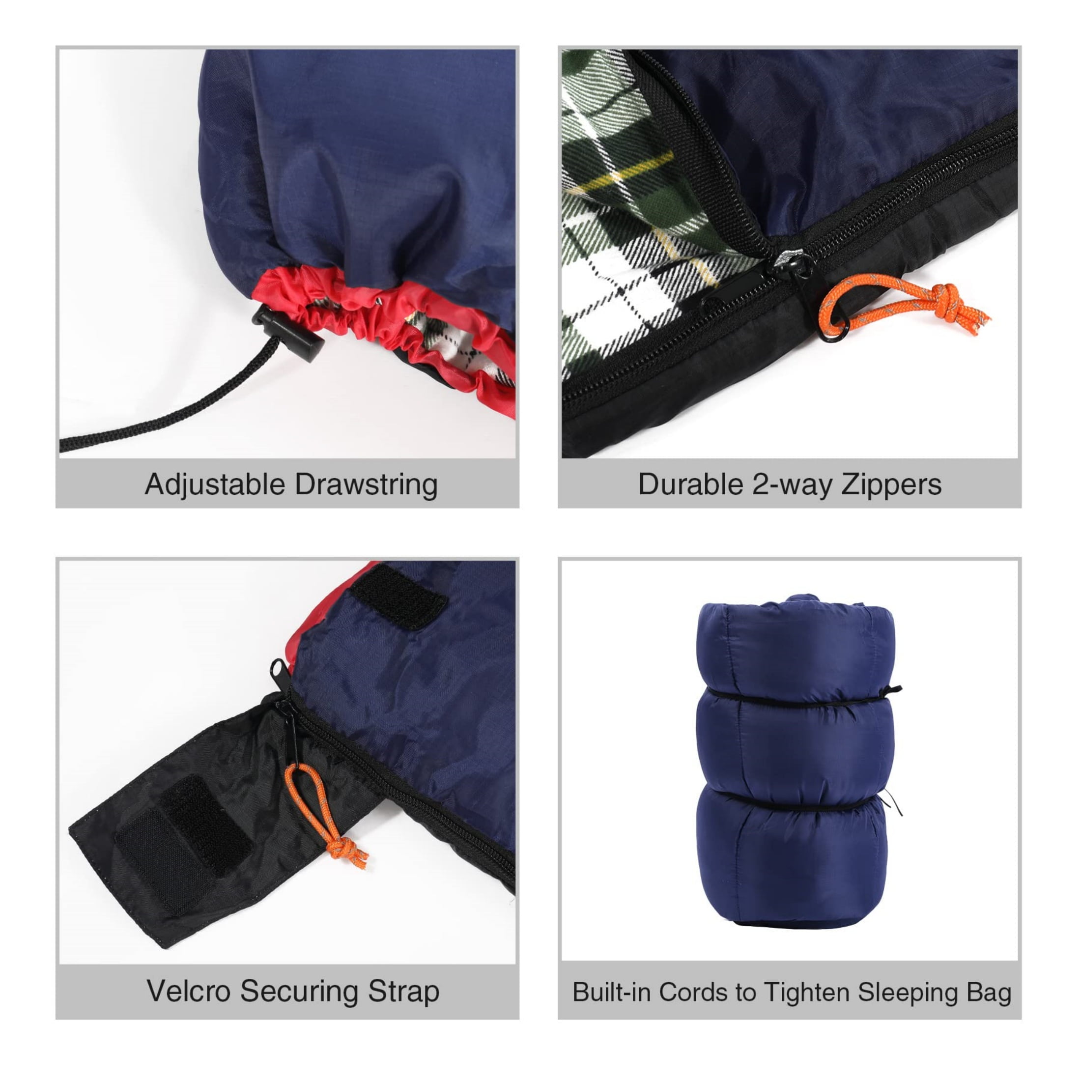 RedSwing Sleeping Bag for Adults Camping Backpacking, Cotton Flannel Envelope Sleeping Bags with 2lbs Filling