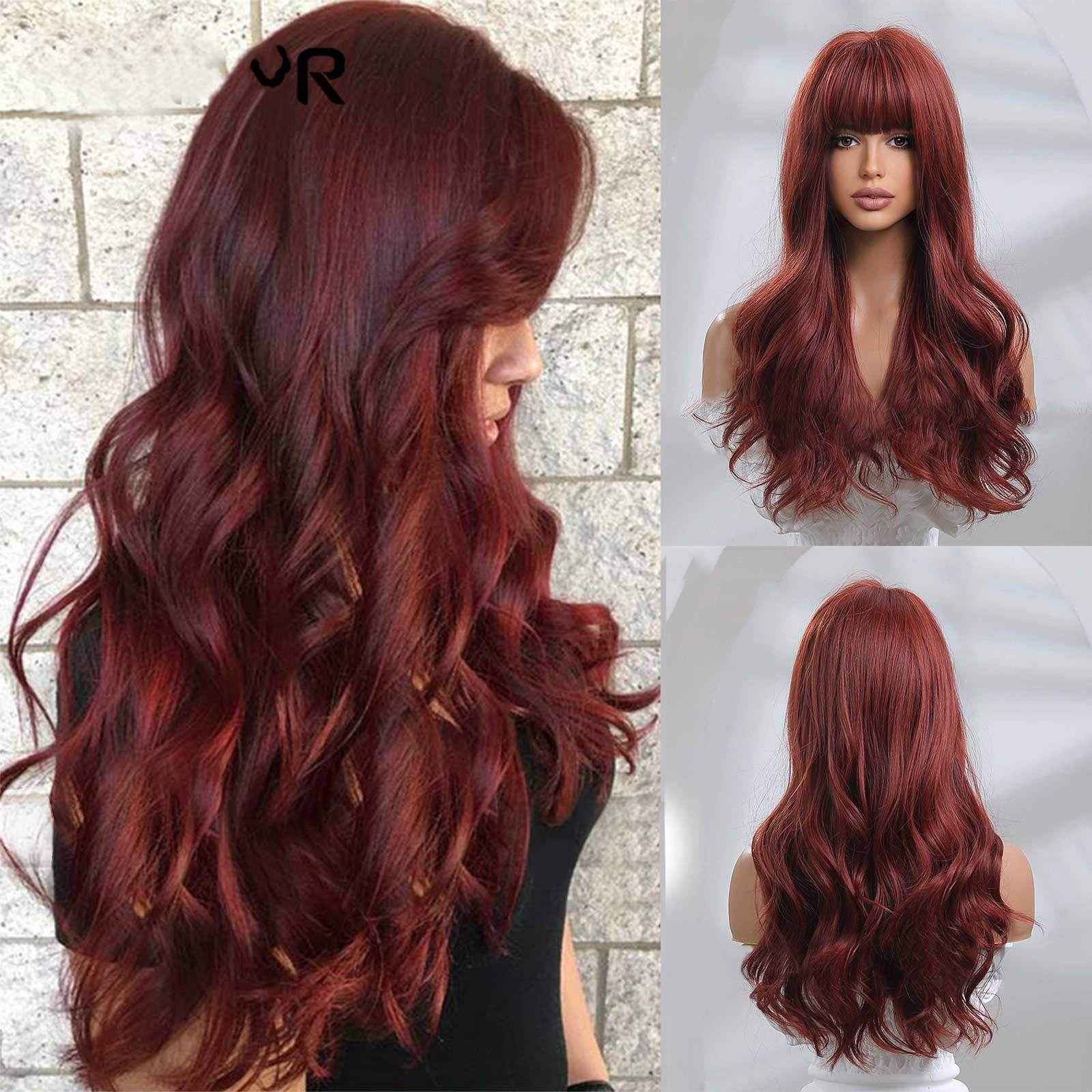 Long Red Lace Front Wig for Women, Middle Part Wavy Colored Wig with Highlight Cap, Heat Resistant Synthetic Wig(Red-1,One Size)