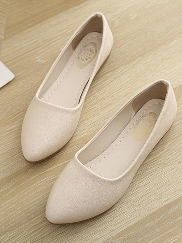 objact-20 Slip On Casual Round Pointed  Cap Toe Synthetic Women Flats Shoes Nude