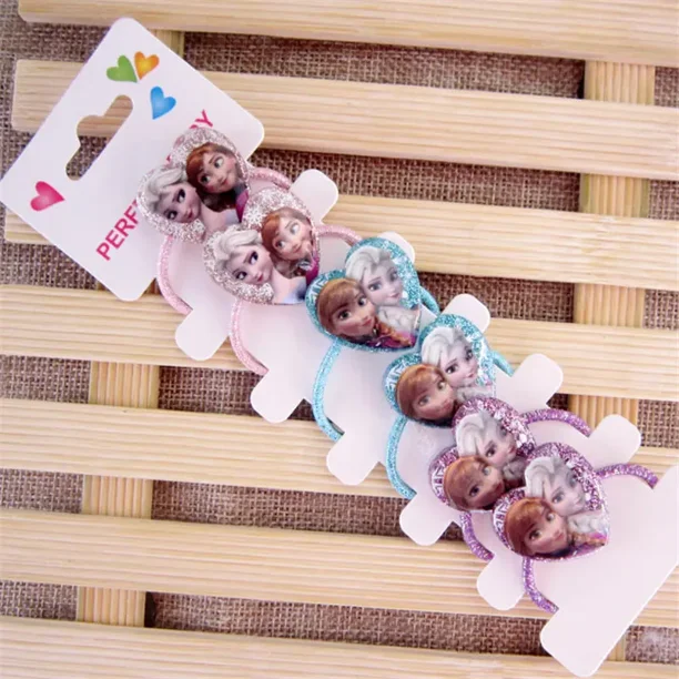 Pinza para el pelo de dibujos animados de Disney para niños, cuerda para la cabeza de Elsa de Frozen, regalo de cumpleaños para niñas, accesorios para muñecas, tocado, juguete cosmético, 6 uds.