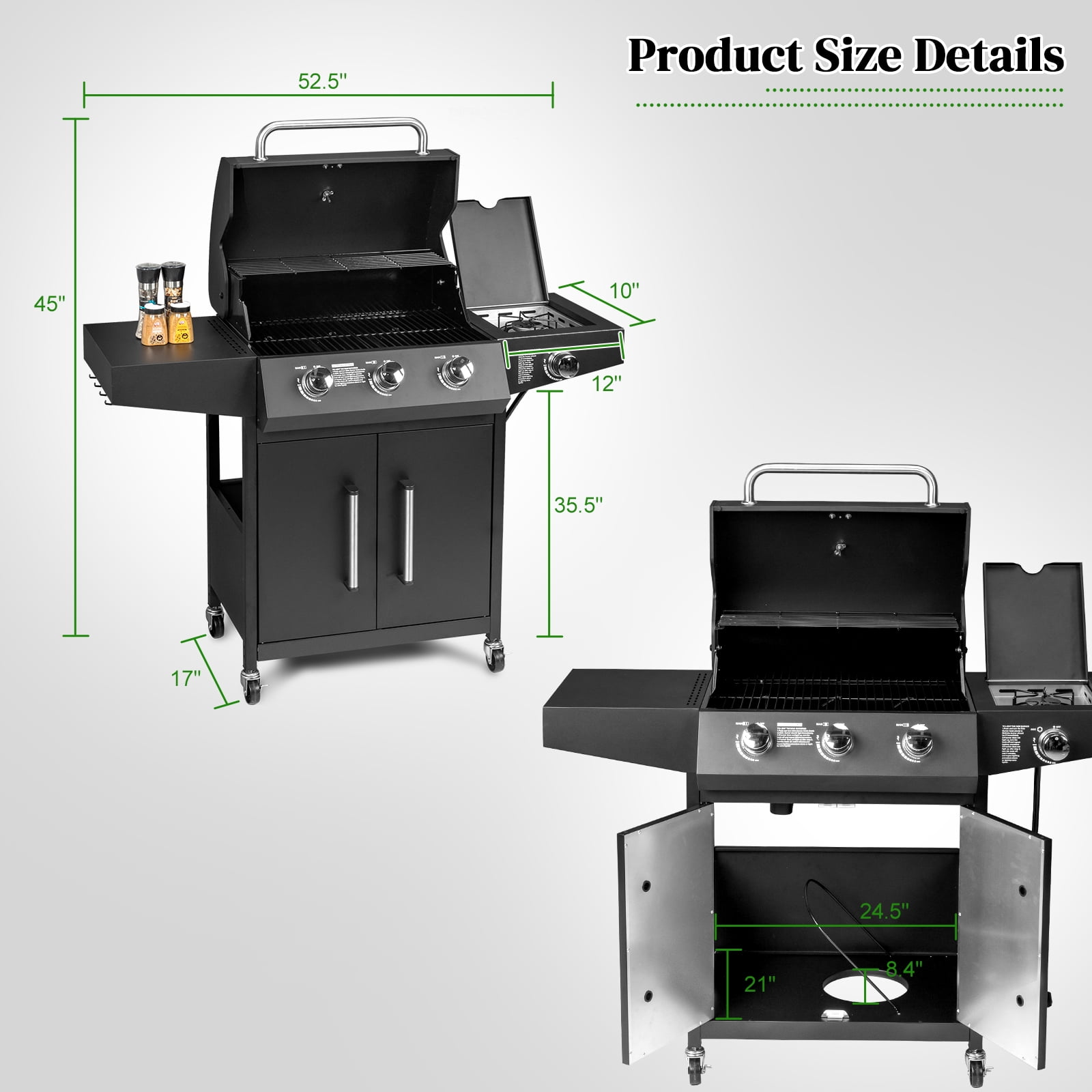 GoDecor Outdoor BBQ Propane Gas Grill for Barbecue Cooking 3 Burners with Side Burner,Patio Picnic Backyard, Outdoor Party,46000BTU