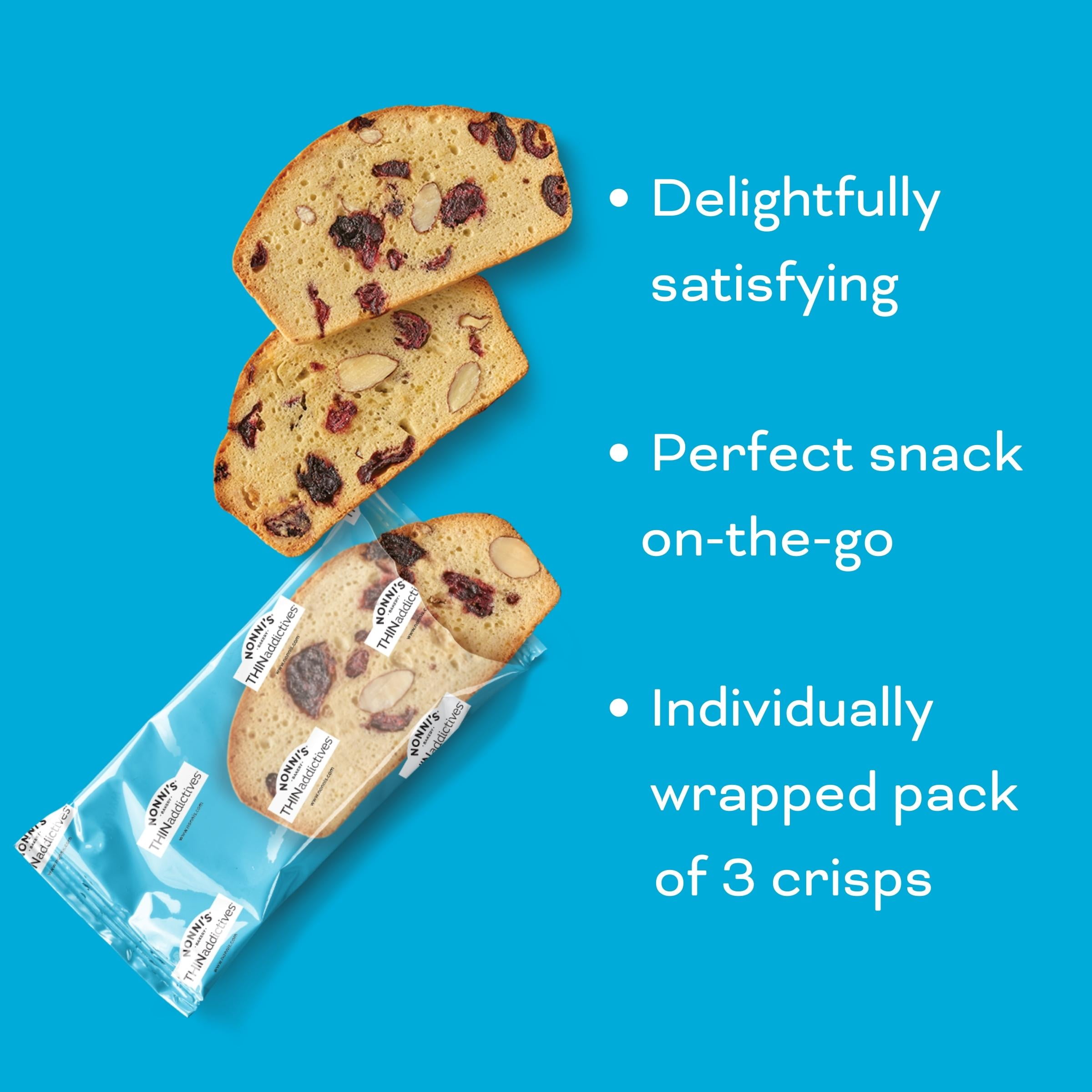 (3 pack) Nonni's Bakery THINaddictives Lemon Blueberry, Almond Cookie Crisps, 6 Packs of 3, 18 Count, 4.4 oz.