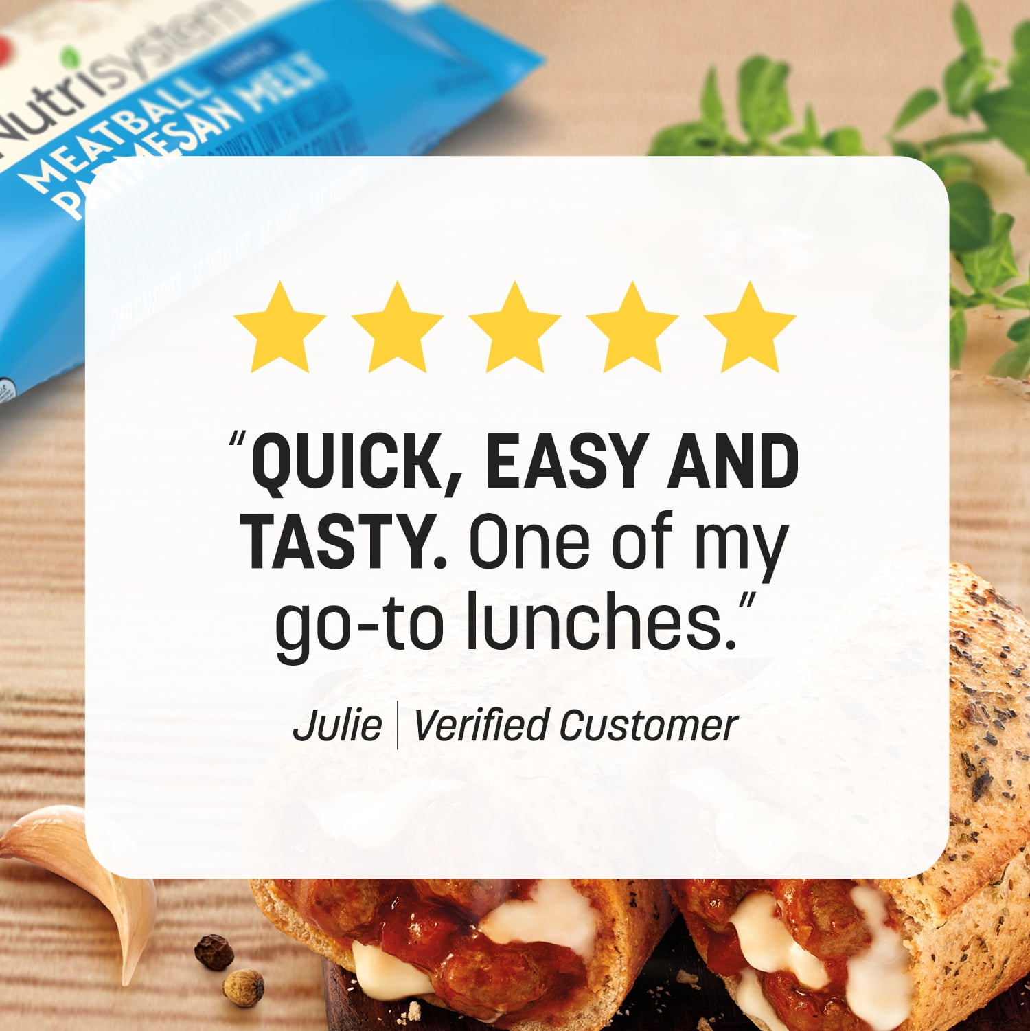 Nutrisystem High-Protein Meatball Parmesan Lunch Melt, Frozen, 14g Protein, 12 Count
