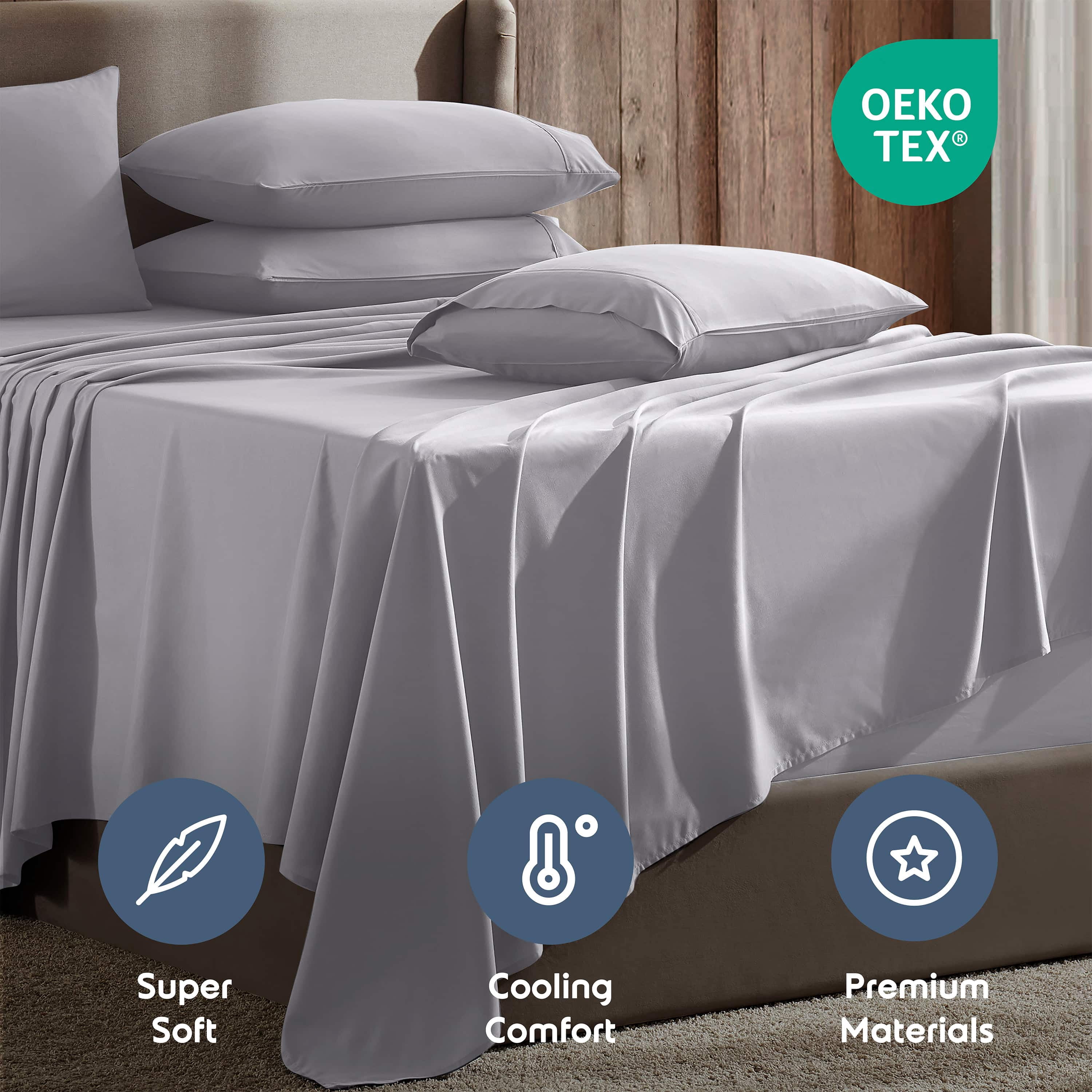 LammaLoe Extra Deep Pocket California King Sheets set, Fits 18"-24" Mattress, 6 Piece Soft Microfiber Bed Sheet Sets, Gray Lavneder