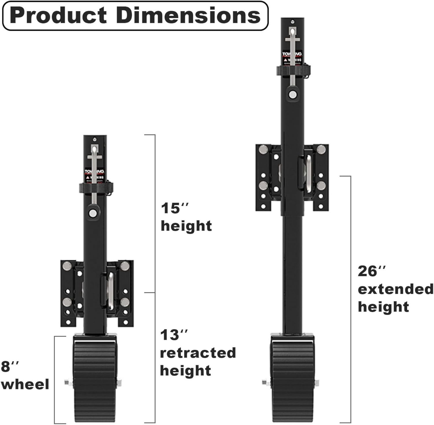 STORKING 2000 lbs 8-Inch Wheel Trailer Jack, 13" Vertical Movement for RV Boat & Utility Trailers,Black