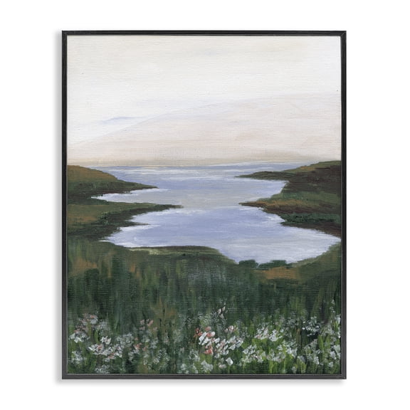 Stupell Industries Peaceful Greenery by Lake Landscape & Nature Painting Black Framed Art Print Wall Art, 11 x 14