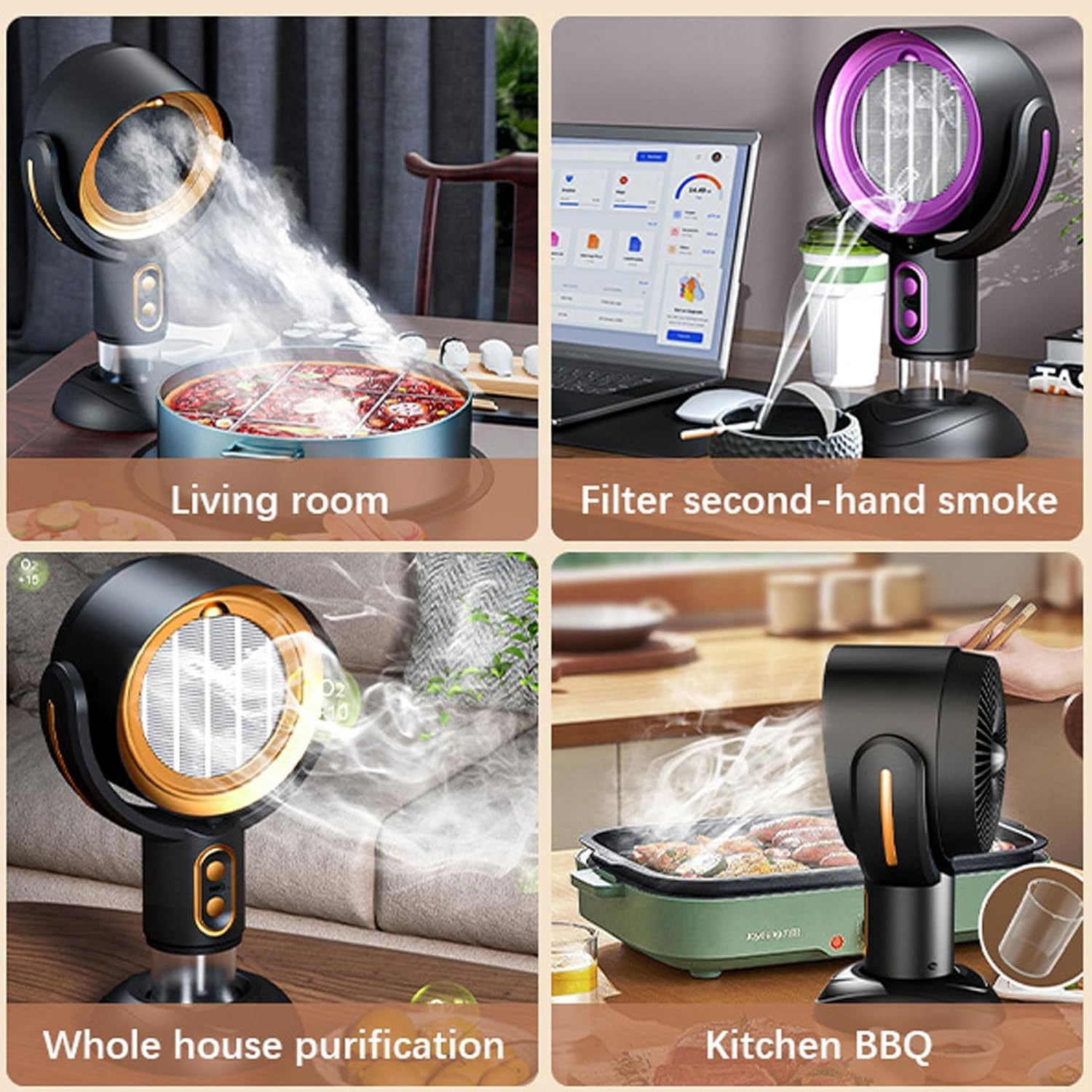 TripleHBB Smoke Fan for Smoking Indoorsv,Portable Electric Smoke Away Fan, Rechargeable Air Purifier for Removes Smoke and Odors Smokes Purifier Filters, Smokeaway Fan for Cooking