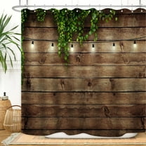 Rustic Wooden Board Shower Curtain Green Leaves on Vintage Wood Country Life Theme Grunge Planks Barn House Door Waterproof Fabric Bathroom Decor 72x72 Inch Plastic Hooks 12PCS Wood Board