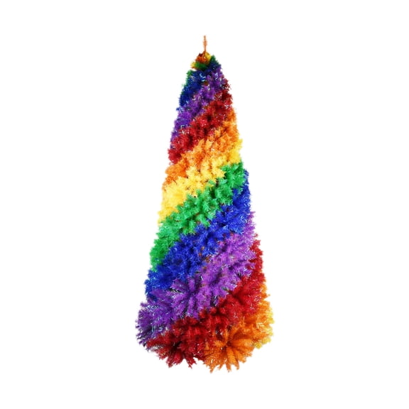 Rainbow Artificial Christmas Tree Full Decorated Christmas Tree with Metal Foldable Stand, 6 ft Classic Spruce Xmas Tree, Red Yellow Green Blue Purple, Full Real Xmas Tree Home Indoor Outdoor Decor