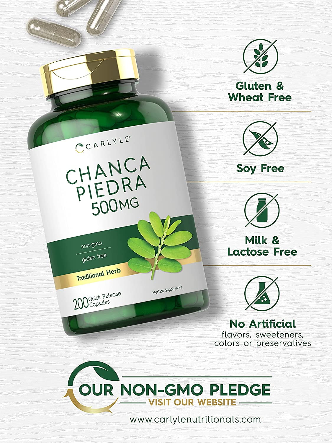 Chanca Piedra | 500mg | 200 Capsules for Men and Women | Traditional Herb Formula | by Carlyle