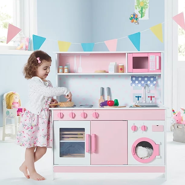 Large Wooden Kitchen Playset Toy Kids Children Cooking Role Play Pink 