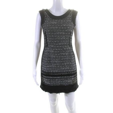 

Pre-owned|Hanii Y Womens Sequined Frayed Tweed Pencil Dress Charcoal Gray Size 40