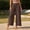 Coffee, variant on Womens High Waist Side Slit Wide Leg Pants Drawstring Yoga Dance Casual Cropped Trousers Black L