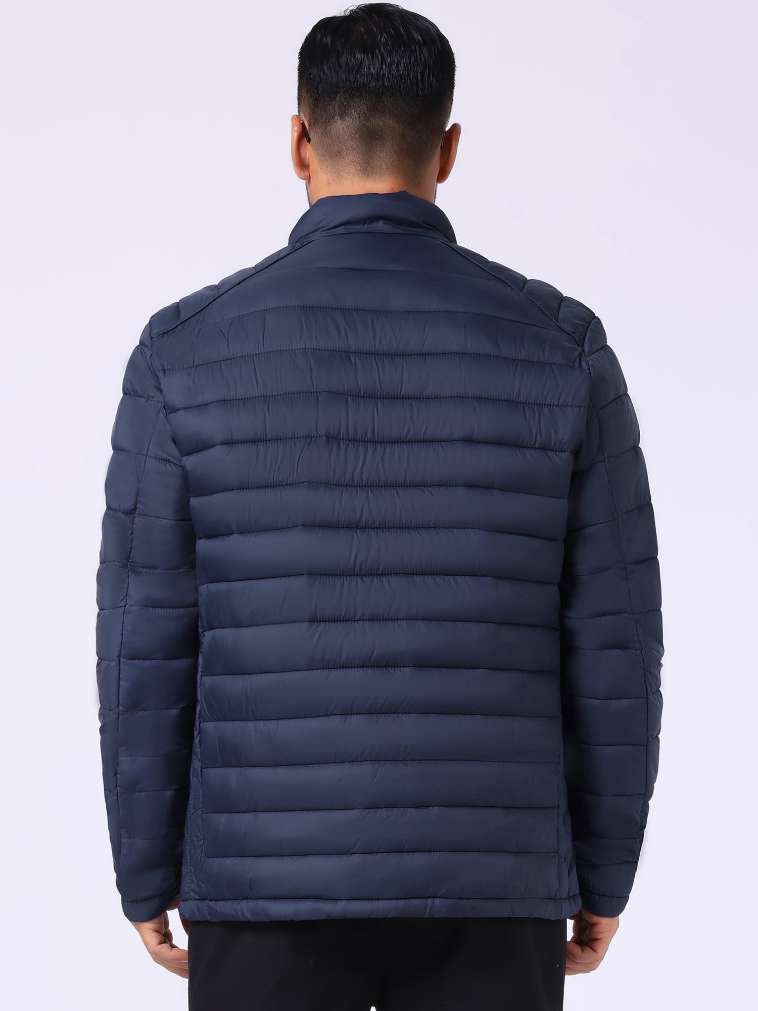 DARING DIVA Men's Winter Solid Stand Collar Zipper Quilted Puffer Jacket M Dark Blue
