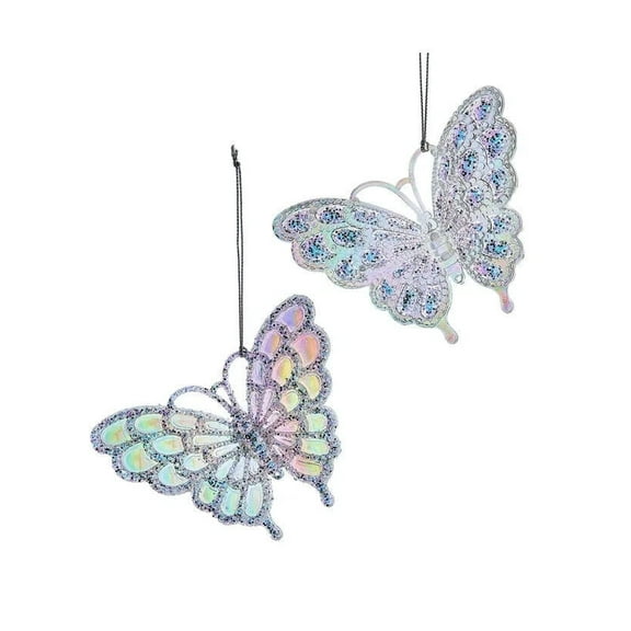 Set of 2 Opalescent BUTTERFLY Christmas Ornaments by Kurt Adler