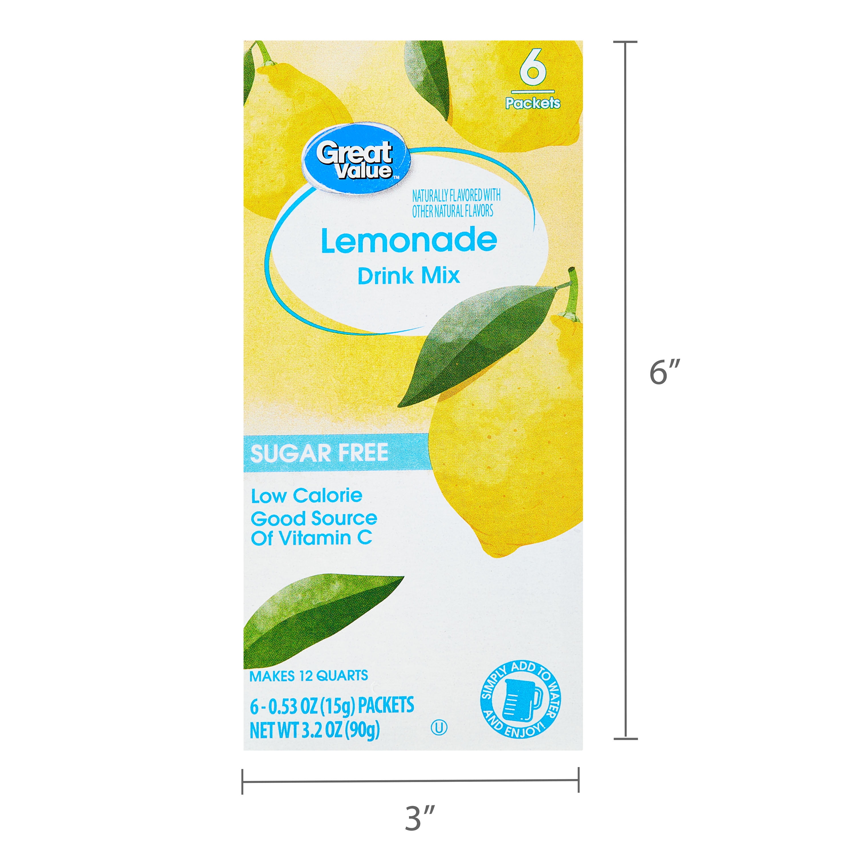 Great Value Lemonade Liquid Drink Mix Powder, Sugar-Free, 0.53 oz, 6 Count