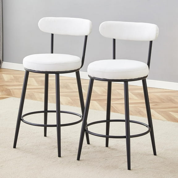 TesNus Barstools Set of 2, 27" Counter Height Bar Stools with Backrest,Modern Upholstered Fabric Barstools with Metal Legs and Footrest,Armless Bar Chairs for Kitchen Island and Home Bar