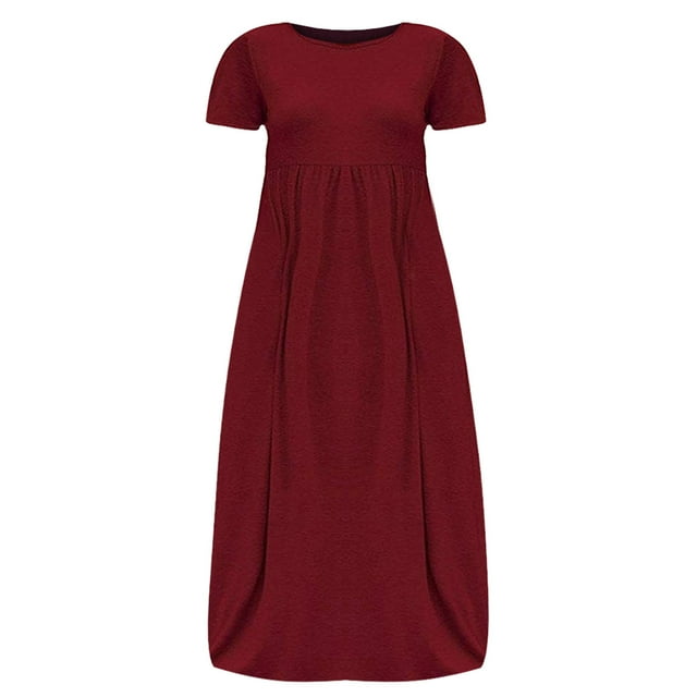 Leutsin Robe Longue Décontractée pour Femme Grande Taille, Col Rond, Été, Manches Courtes, Unie, Ample, avec Poches