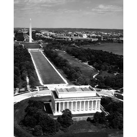 National Mall Lincoln Memorial and Washington Monument Washington DC - Black and White Variant Poster Print by Carol