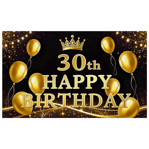 Gorgeous Golden 30th Birthday Banner with Crown and Balloons Backdrop Decor for Birthday Party Photography Props Party Supplies Decorations