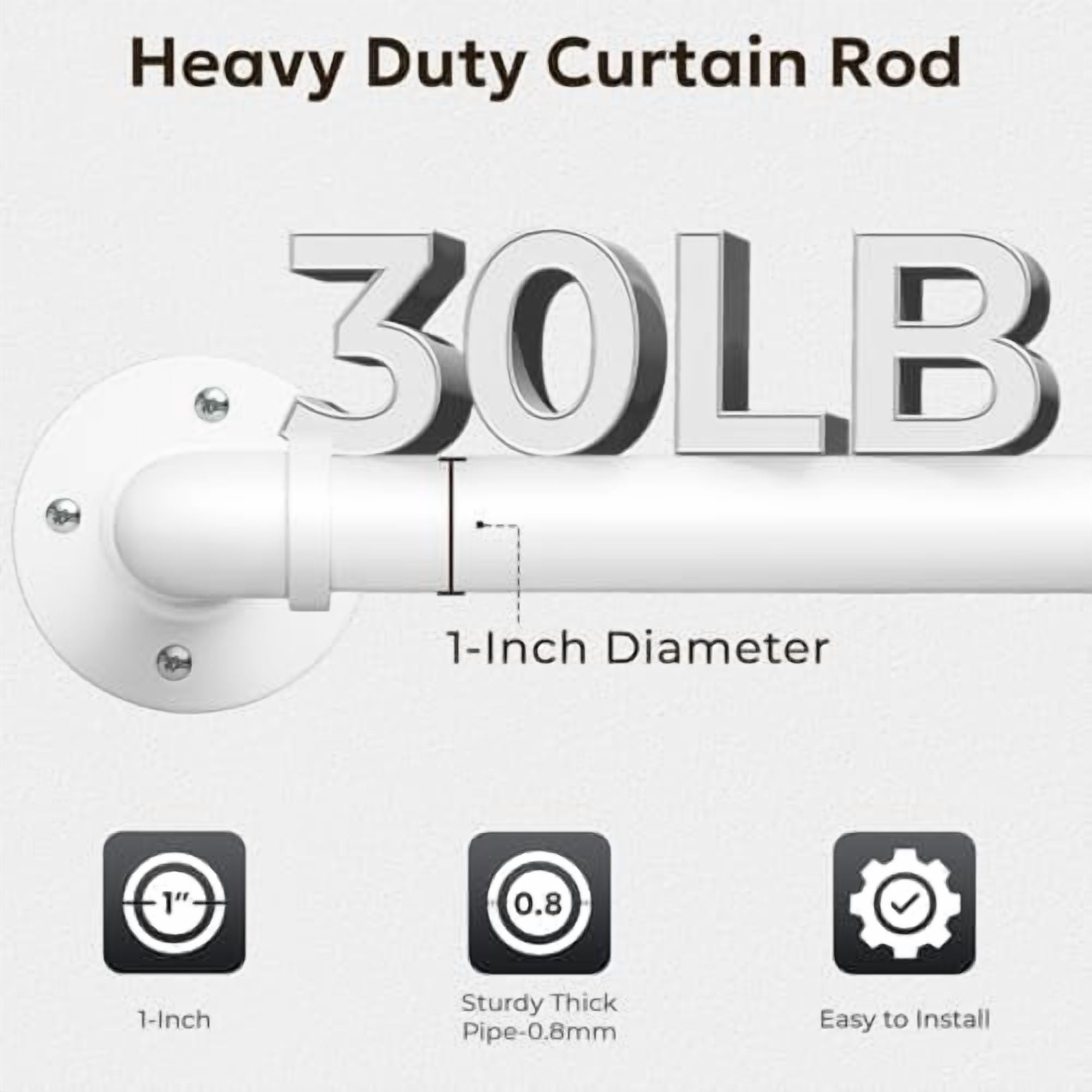 Curtain Rods for Windows 66 to 120, 1 Inch Industrial Wrap Around White Curtain Rod, Indoor/Outdoor Room Divider Adjustable Drapery Pole, 66"-120"