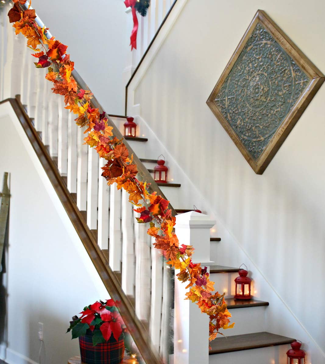 2.3M//7.5Ft//Piece Hanging Vine Garland Artificial Autumn Foliage Garland Thanksgiving Decor for Home Wedding Fireplace Party Christmas Ucradle 5 Pack Artificial Autumn Fall Maple Leaf Garland