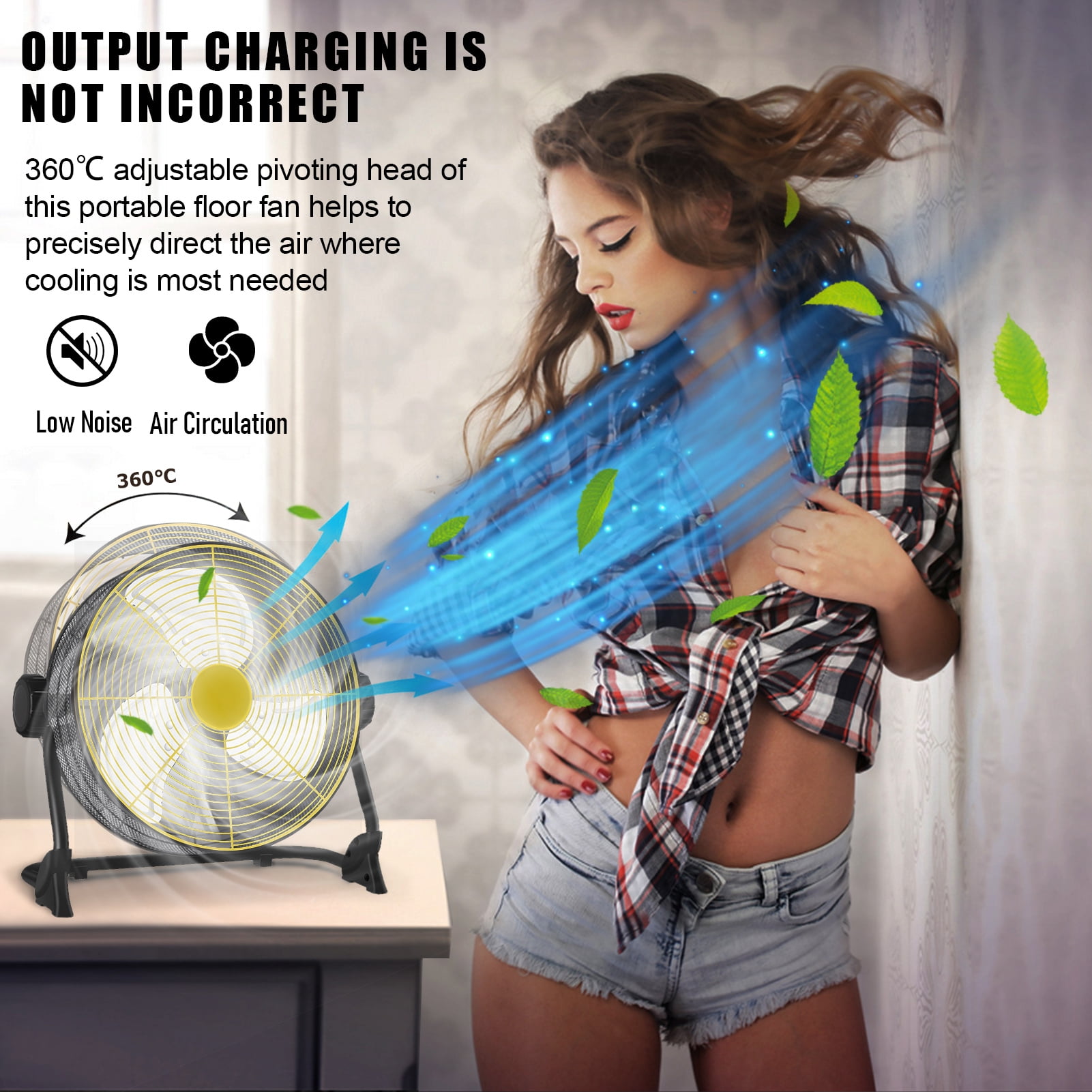 ASKMZ 12 Inch Rechargeable Floor Fan Stainless Steel Portable Cordless Metal Blade High Velocity Outdoor Fan for Patio, Indoor, Removable Battery