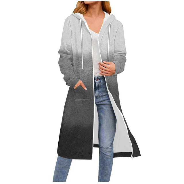 Chandails à Capuchon pour Femmes Grande Taille à Fermeture Éclair Automne Hiver Mode Décontractée Chandails en Molleton à Capuche avec Poche Mode Imprimé Manches Longues à Capuche Poche Fermeture Éclair Cordon de Serrage Hauts de Poche Chandails en Molleton Gris TTG