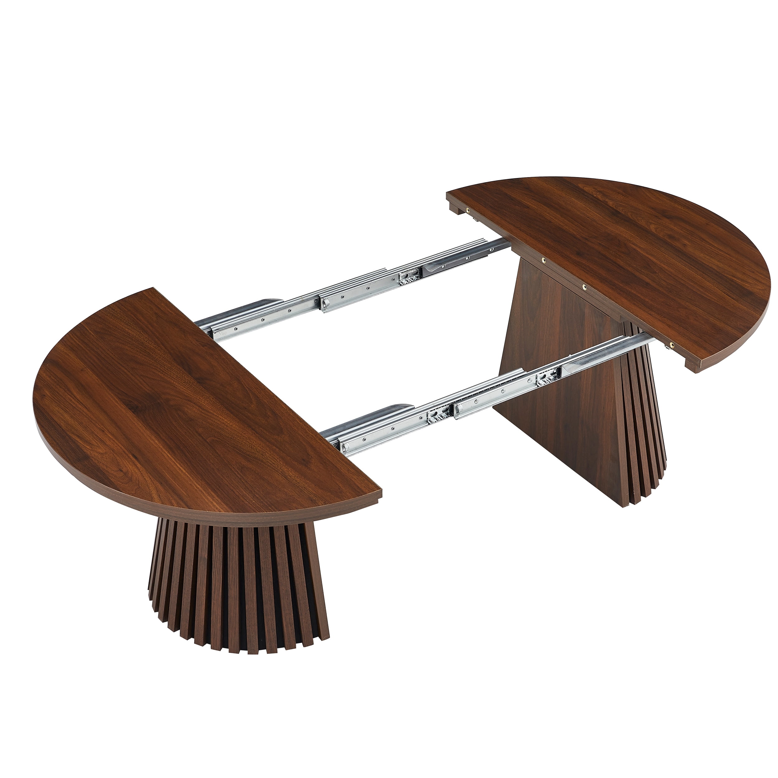 Extendable Round Coffee Table 55.12 Inch, Walnut Wooden Oval Table with Slatted Legs for Living Room Office, Walnut