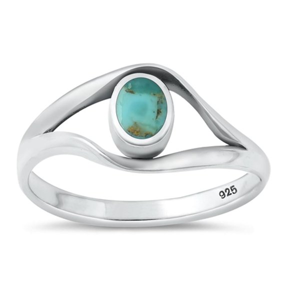 CHOOSE YOUR COLOR Simulated Turquoise Mid Modern Ring .925 Sterling Silver Band Blue CZ Female Size 9