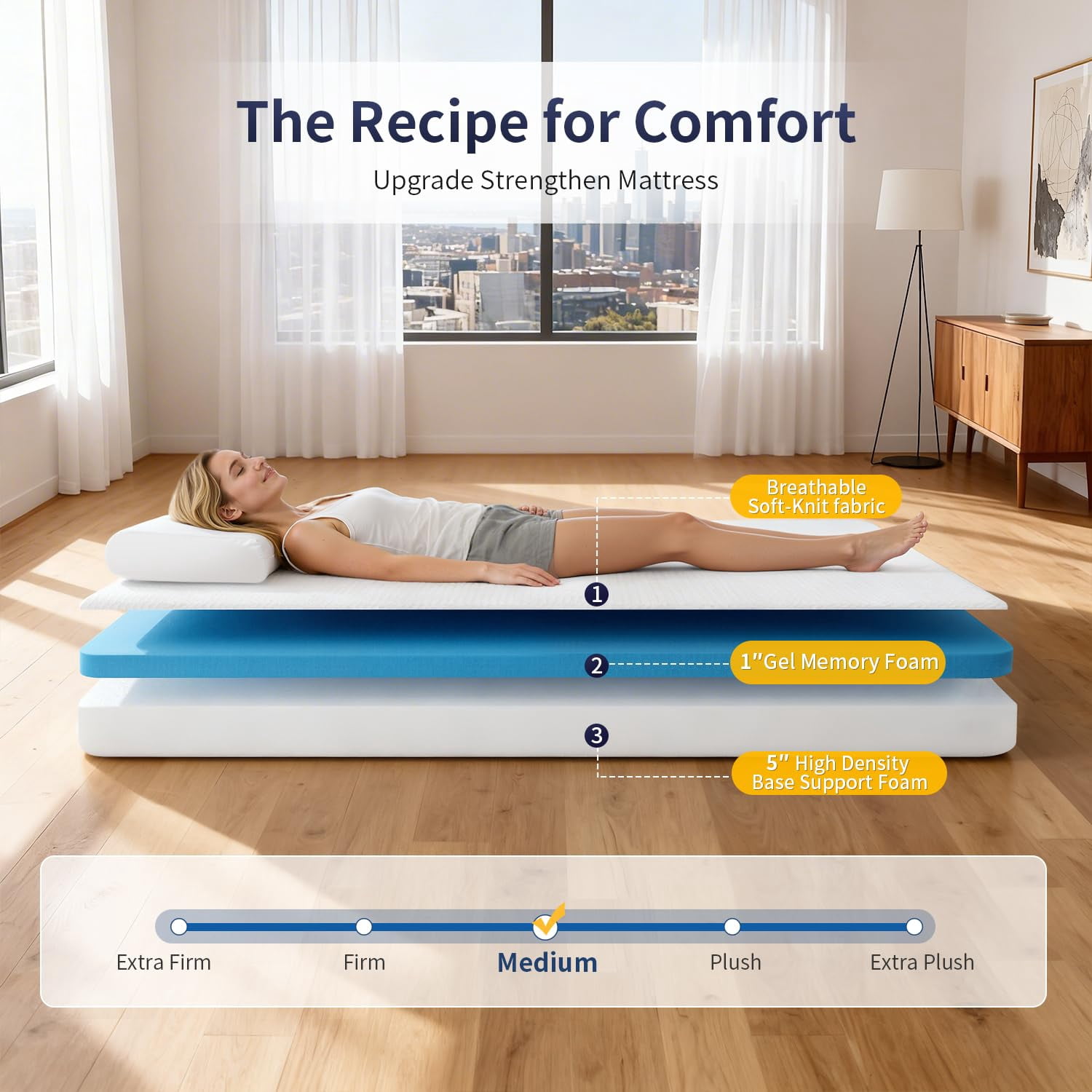 BORGEBY Twin Mattress 6 inch Gel Memory Foam Mattress Medium Firm Mattresses with Removable Washable Cover