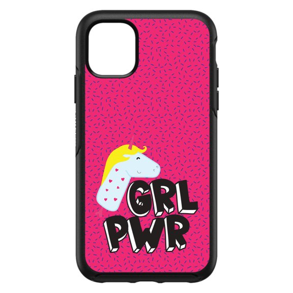 DistinctInk Custom SKIN / DECAL compatible with OtterBox Symmetry for iPhone 11 Pro (5.8" Screen) - Girl Power - GRL PWR - Unicorn Pink Background