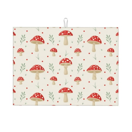 

Large Dish Drying Mats for Kitchen Counter - Flat Mushrooms 18x24In Anti-Slip Absorbent Microfiber Drying Mat for Kitchen Counter Mat Dish Rack Mat with Hanging Loop