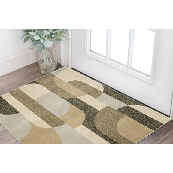 3' X 5' Brown And Ivory Geometric Power Loom Area Rug
