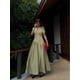 thumbnail image 3 of Vestido largo elegante de mujer, liso, con cuello Diagonal, diseño de telas combinadas con plisado, elegante, con una hilera de botones, manga corta, corte A, ropa de fiesta para mujer, 3 of 5