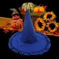 thumbnail image 3 of Tocado de bruja con punta puntiaguda y cinta para disfraz de mago, ala ancha, hechicera azul, 3 of 5
