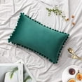 thumbnail image 2 of Pack of 2 Velvet Throw Pillow Covers Pompom Decorative Pillowcases Solid Soft Cushion Covers with Poms Square for Couch Sofa Bedroom Car 18x18inch Dark Green-Green&12"x20", 2 of 6
