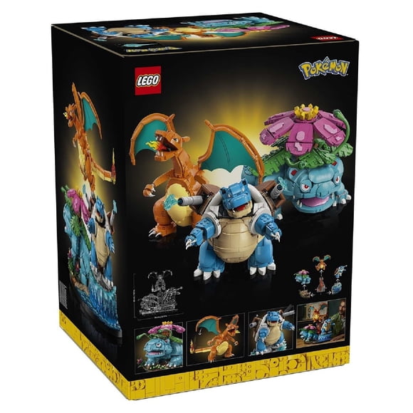 LEGO Pokémon Venusaur, Charizard and Blastoise Adult Model Building Kit - Gamer Gift for Pokémon Fans Ages 18+ with 3 Gaming Action Figures on Jungle, Volcano and Beach Display Stands - 72153