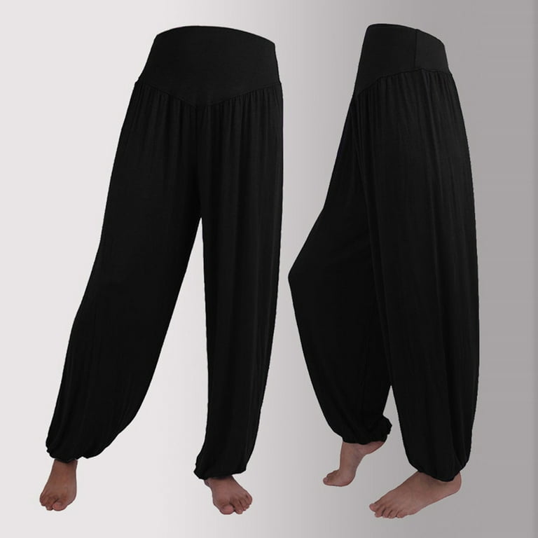 YWDJ Wide Leg Pants for Women High Waist Plus Size Elastic Loose Casual  Cotton Soft Yoga Sports Dance Harem Pants Black S 