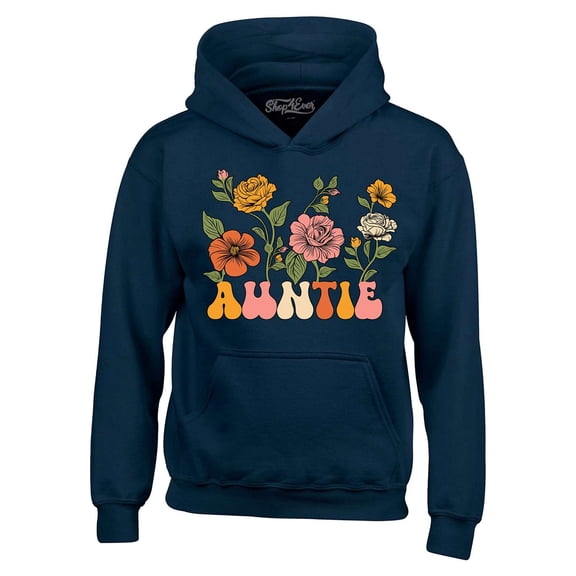 Shop4Ever Men's Auntie Floral Flowers Retro Groovy Wildflowers Aesthetic Hooded Sweatshirt Hoodie XX-Large Navy