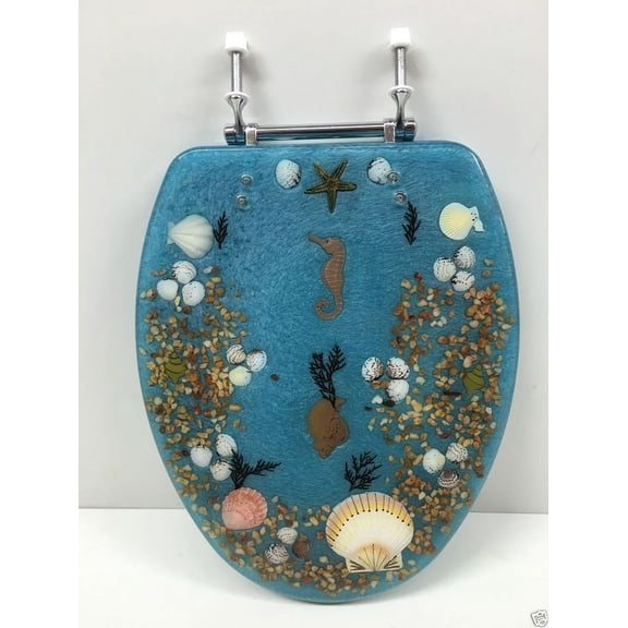 Daniel's Blue Elongated Seashell Seahorse Resin 14.25 in Toilet Seat