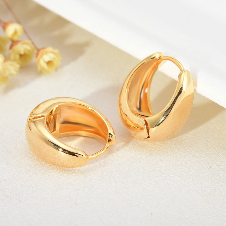 Chunky Gold Hoop Earrings For Women - 18k Gold Plated Large Statement Studs, Hypoallergenic