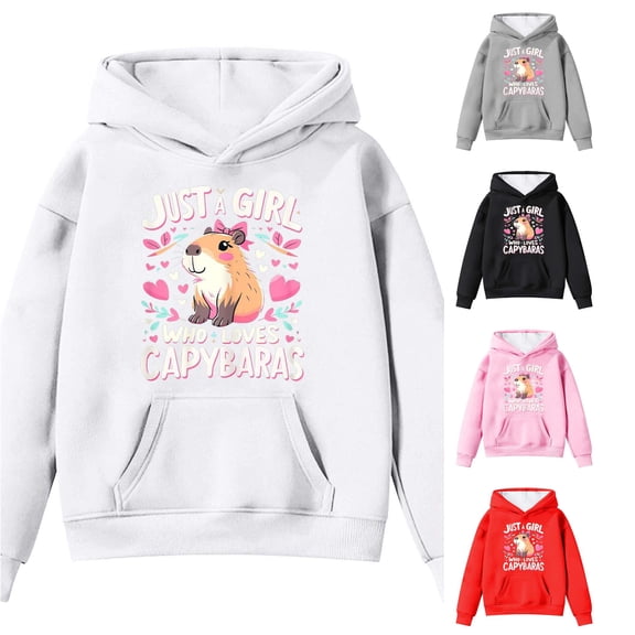 Girls Hoodies & Sweatshirts For Fall And Winter Stylish Capybara Print Long Sleeve Pocket Hoodie For Girls