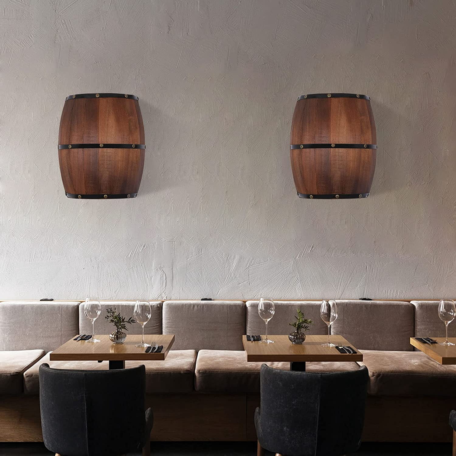 Miumaeov Wood Wine Barrel Wall Sconce Lighting Fixture, Up and Down LED Wall Lighting Fixture, Wall Lamp for Bar, Cafe, Kitchen, Bedroom, Hallway