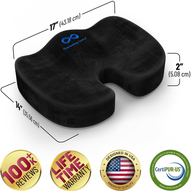 Everlasting Comfort Seat Cushion Pure Memory Foam Cushion for Long Sitting  Hours, Black