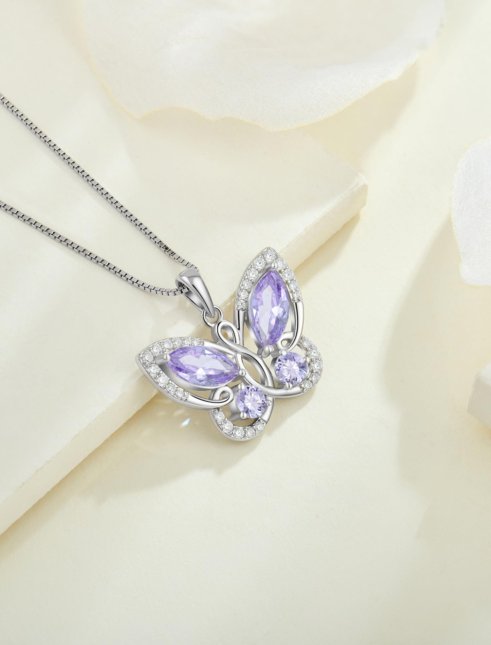 Starchenie Butterfly Pendant Necklace Women 925 Sterling Silver Birthstone June Alexandrite Butterfly Jewelry Gifts
