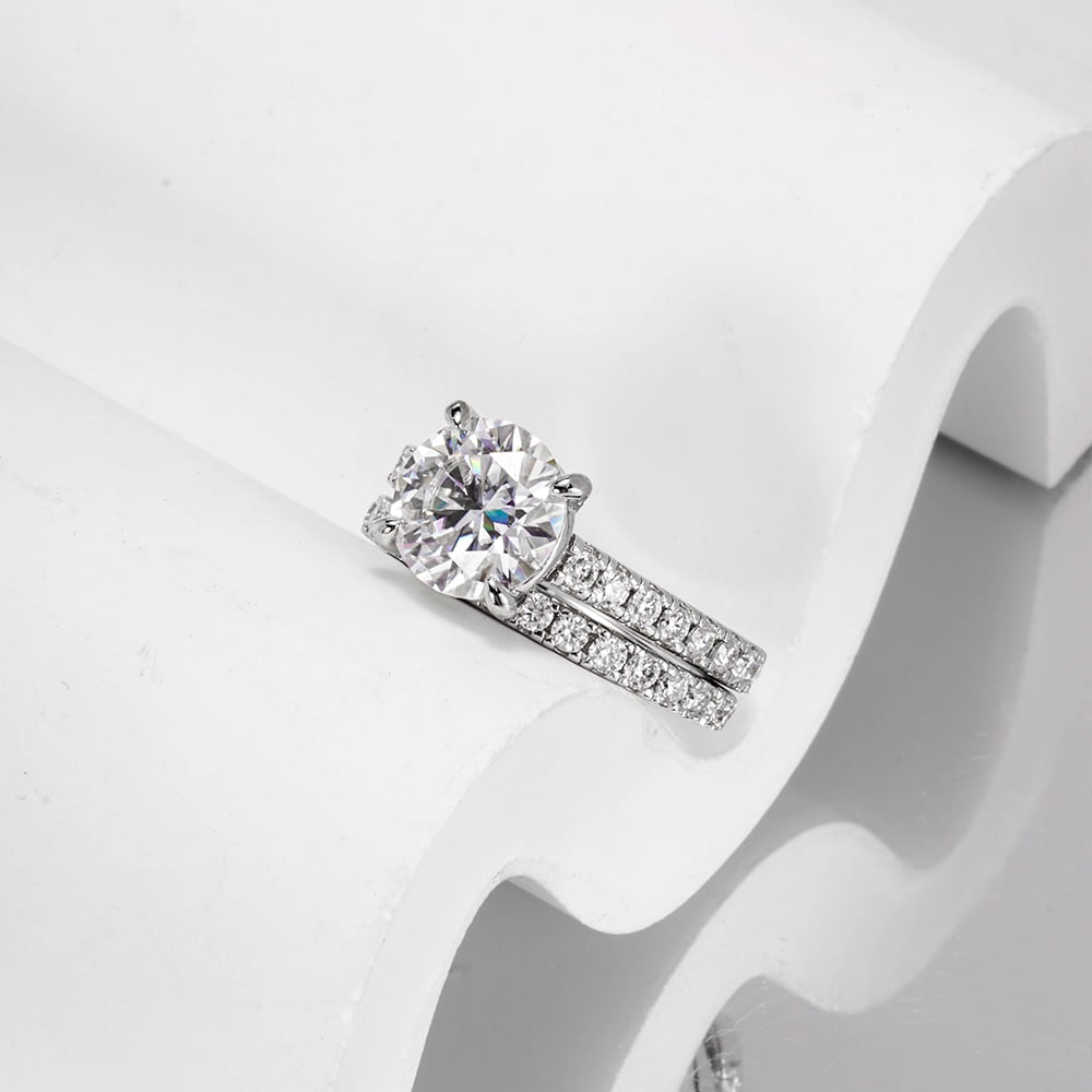 Total 4.15ct D Color Round Moissanite Engagement Rings for Women Wedding Band VVS1 Sterling Silver Bridal Sets