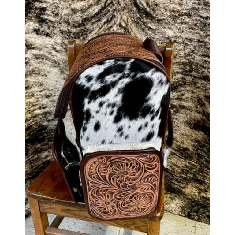Western cowhide Backpack, Large Leather Backpack, Cowhide